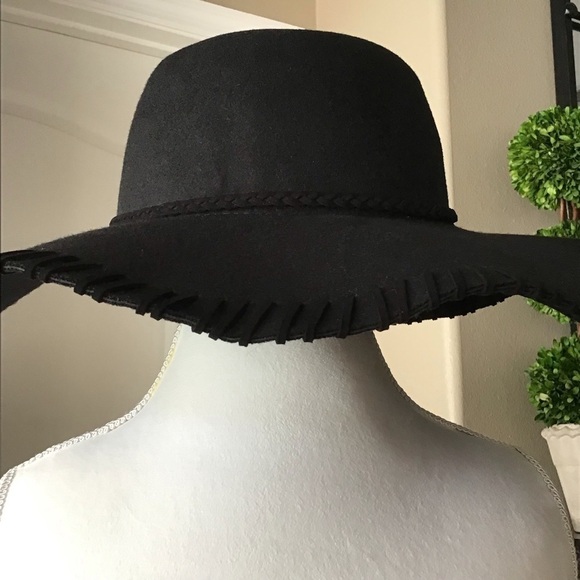NEW Floppy Hat Black Felt Brim Whip Stitching Hippie Boho Western Festival Style - Picture 13 of 15